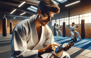 Maestro del karate con nuestro app